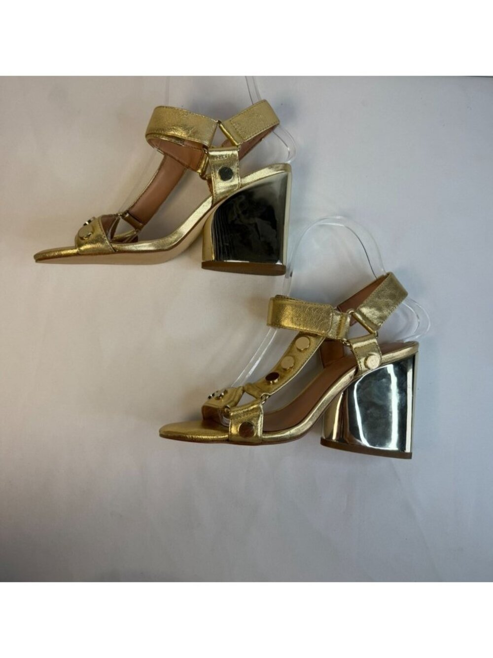 Halston Heritage Mica Sandal Womens Size 5.5M Gold & Bronze Studded Block Heel - Picture 6 of 15